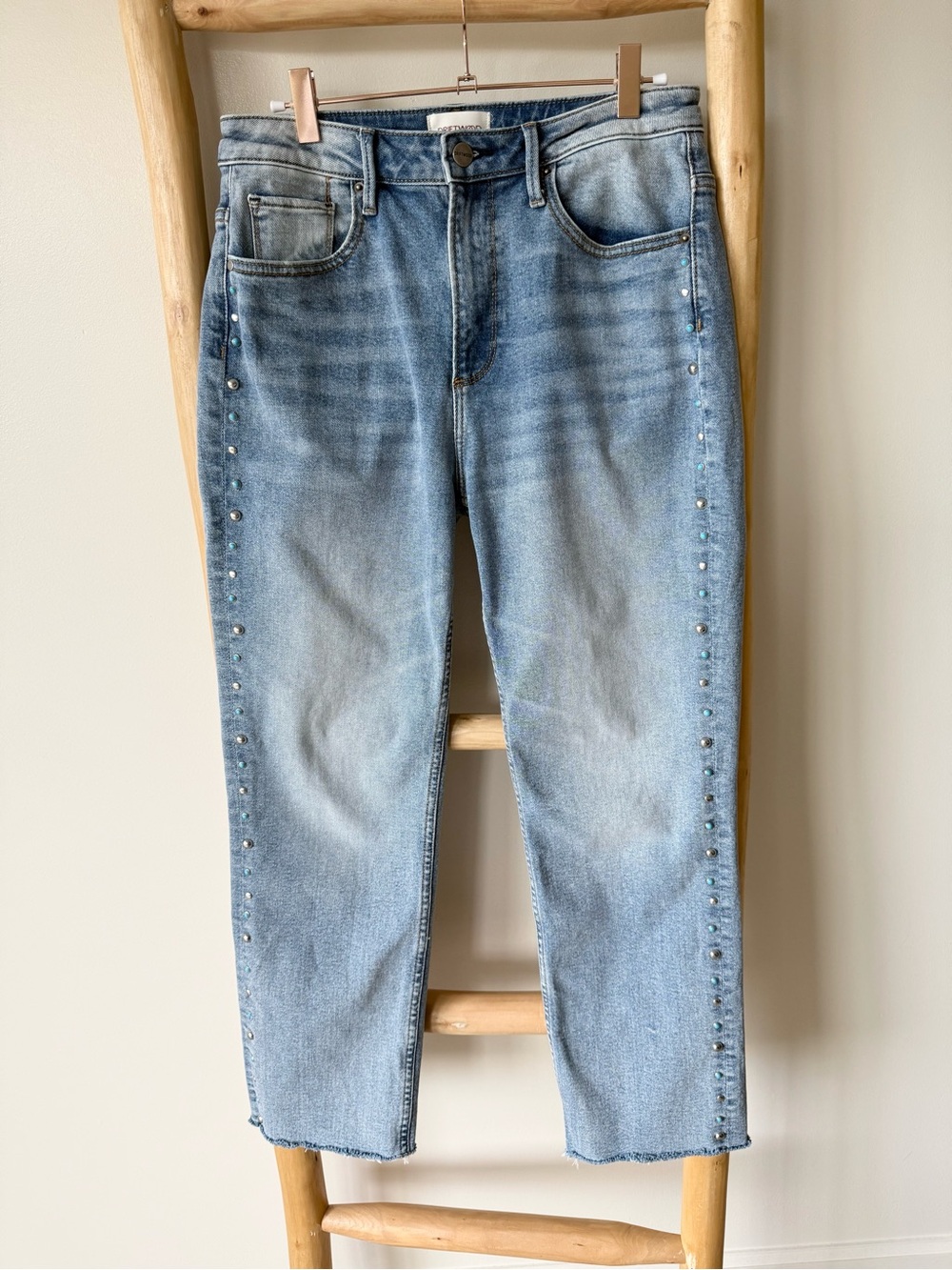 Driftwood Anthropologie Stella Eastwood Silver Turquoise Stud Straight Jeans 4